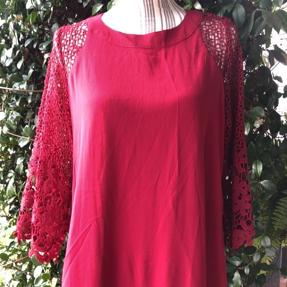 Burgundy wine 🍷 color dress with embroidered 3/4 sleeves - Picture 8 of 15